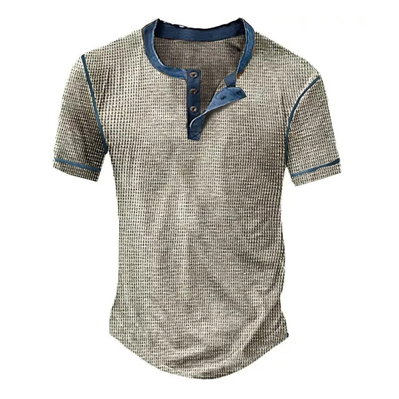 Men's Distressed Vintage Printed Henley T-Shirt