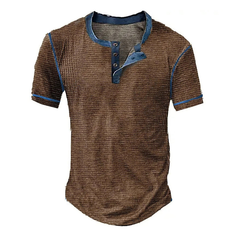 Men's Distressed Vintage Printed Henley T-Shirt