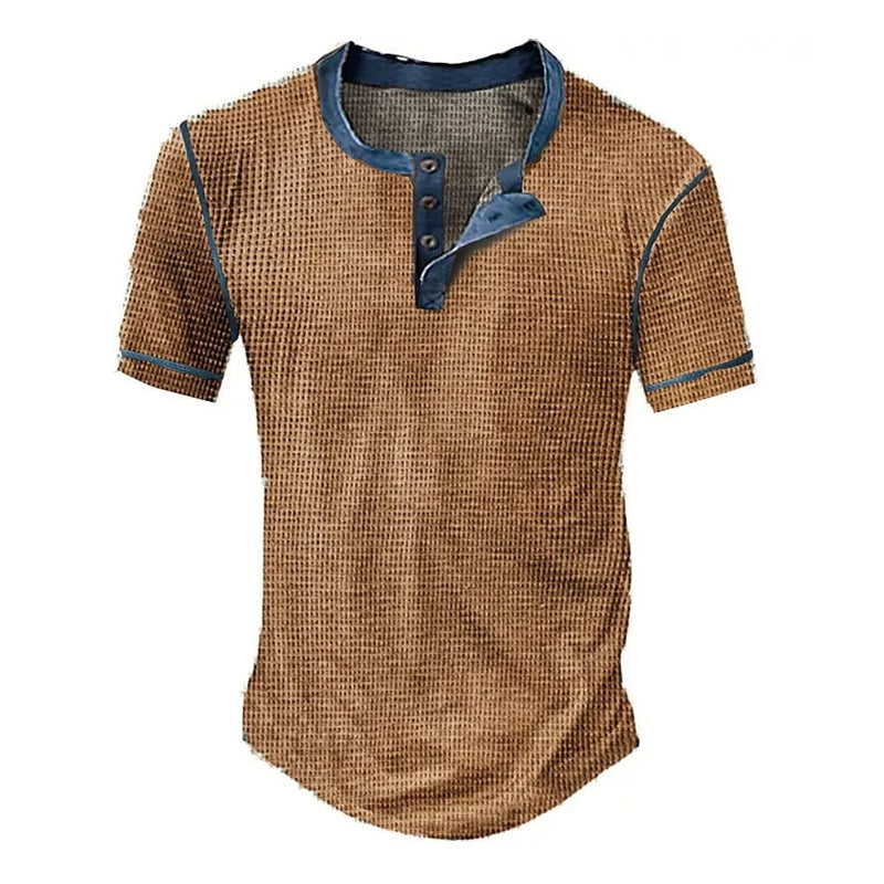 Men's Distressed Vintage Printed Henley T-Shirt