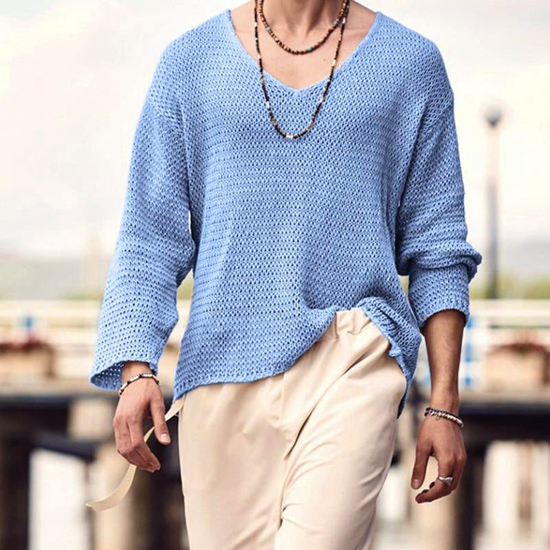 Men's Solid Color V-Neck Sweater Knitwear