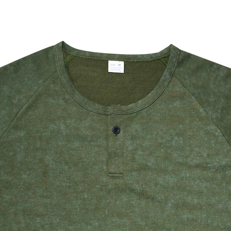 Men's Vintage Distressed Henley Collar Short Sleeve T-Shirt