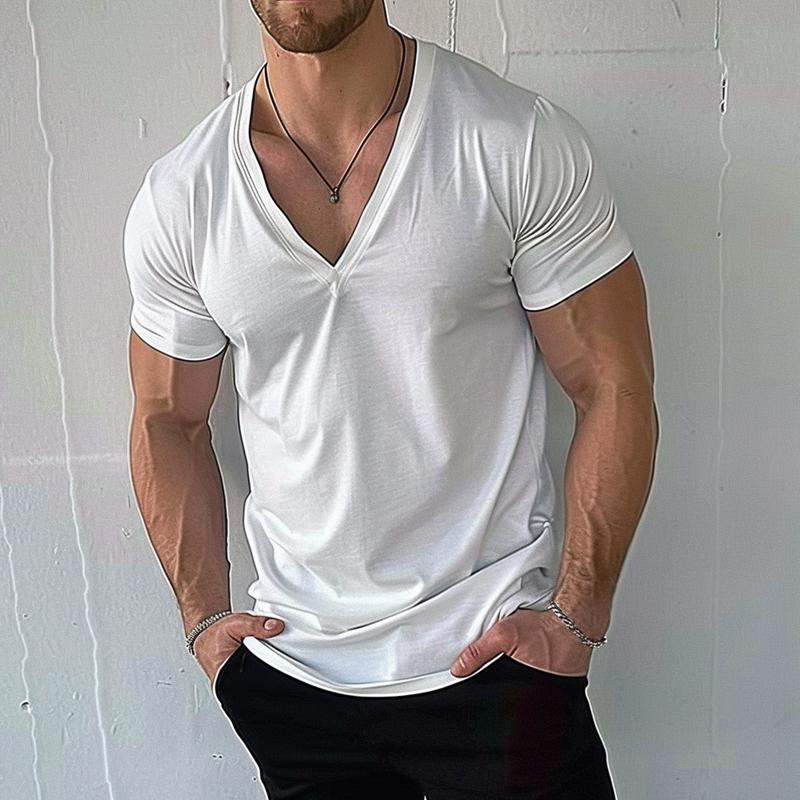 Men's Casual Cotton Blend V-Neck Short Sleeve T-Shirt