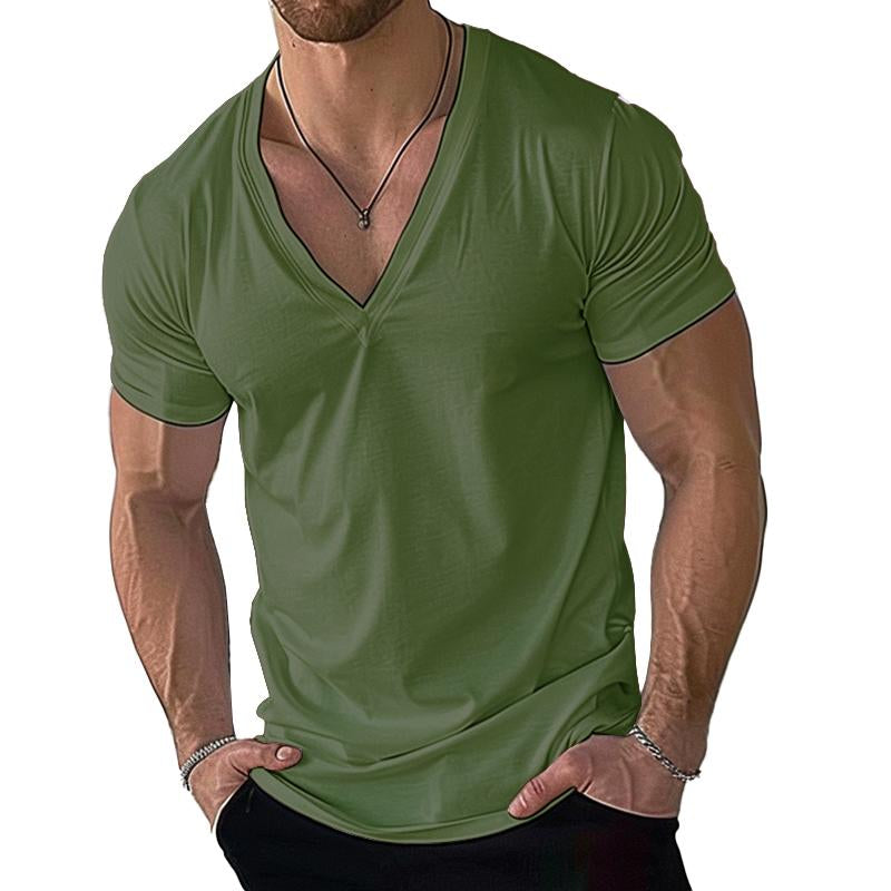 Men's Casual Cotton Blend V-Neck Short Sleeve T-Shirt