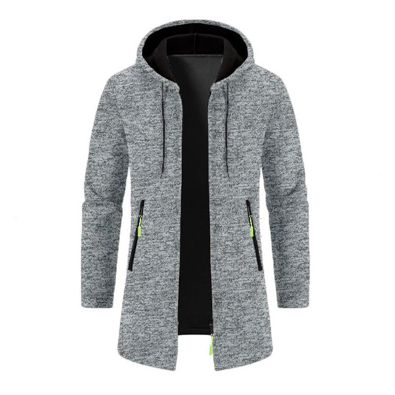 Men's Loose Hooded Zipper Mid-Length Coat