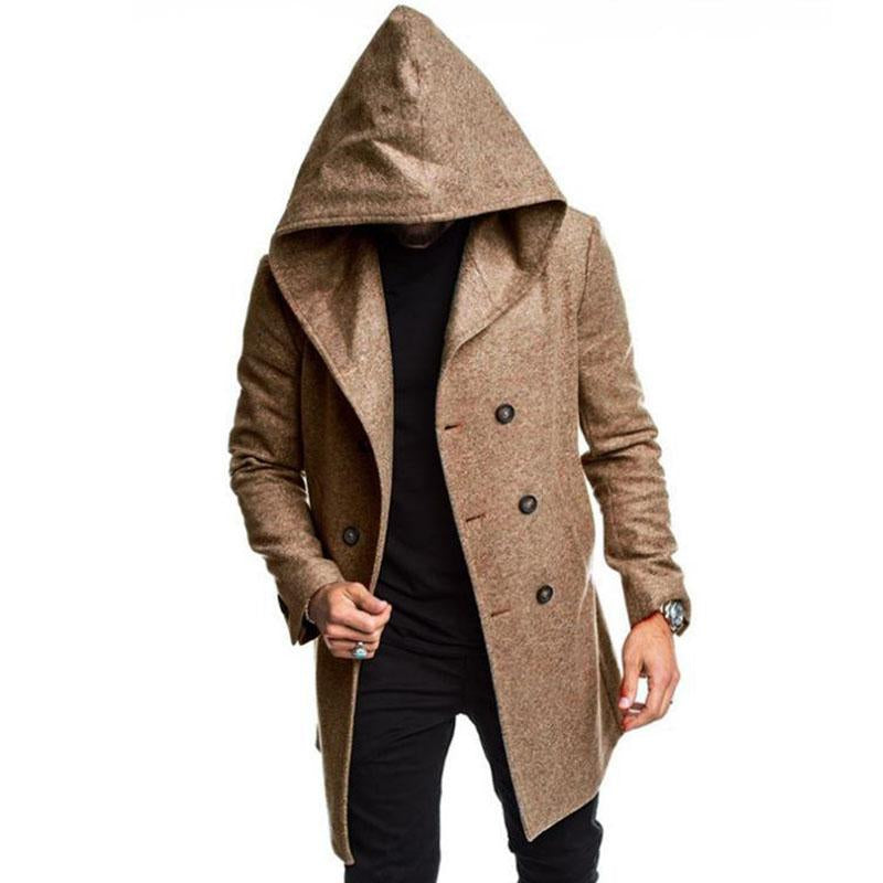 Men's Casual Hooded Double Breasted Coat