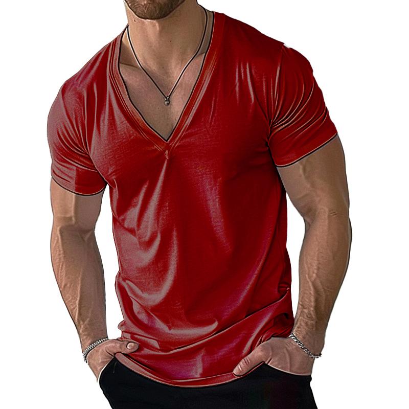 Men's Casual Cotton Blend V-Neck Short Sleeve T-Shirt