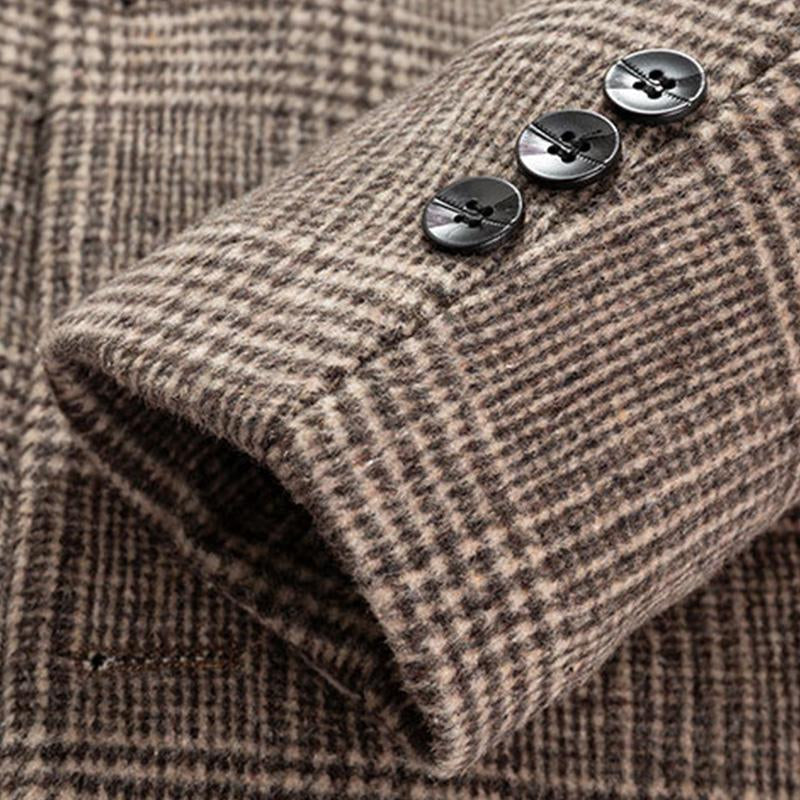 Men's Vintage Check Lapel Slim Long Coat