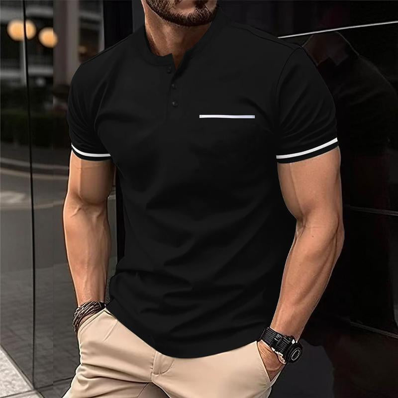 Men's Solid Button Henley Collar Short Sleeve T-Shirt