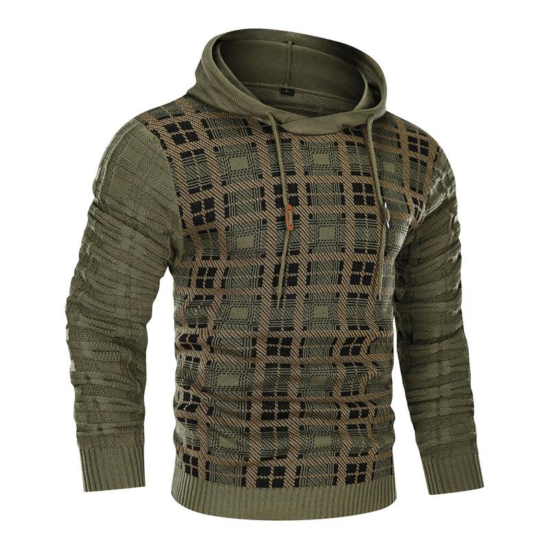 Men's Jacquard Pullover Knit Hooded Sweater