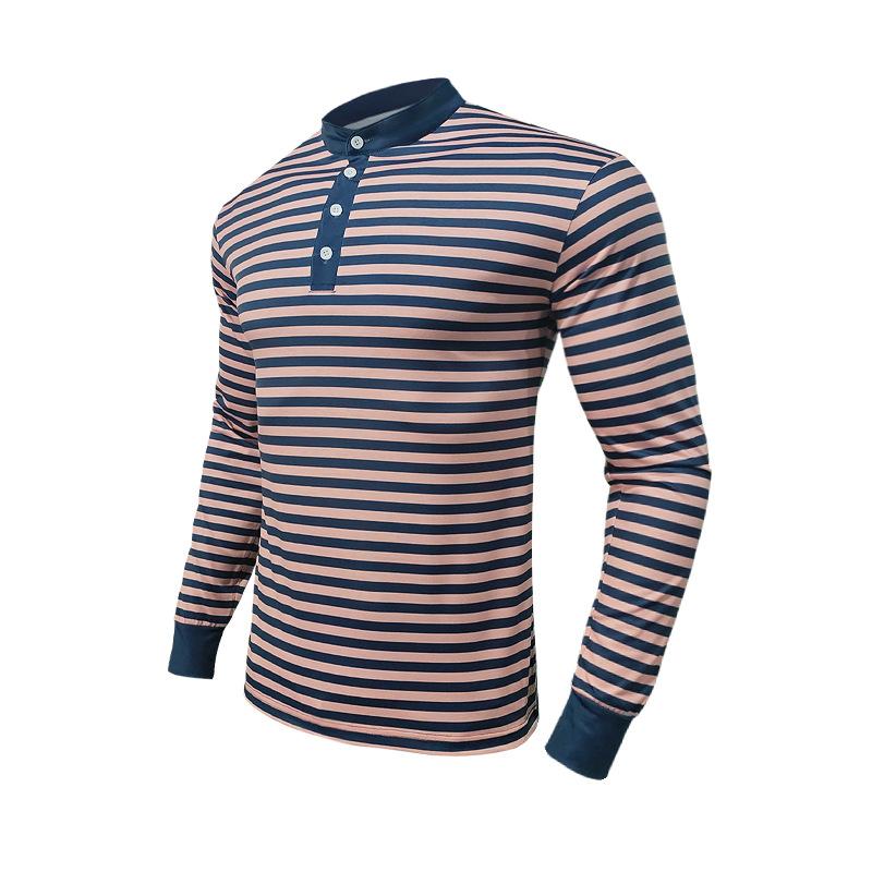 Men's Colorblock Striped Henley Collar Long Sleeve Casual T-shirt