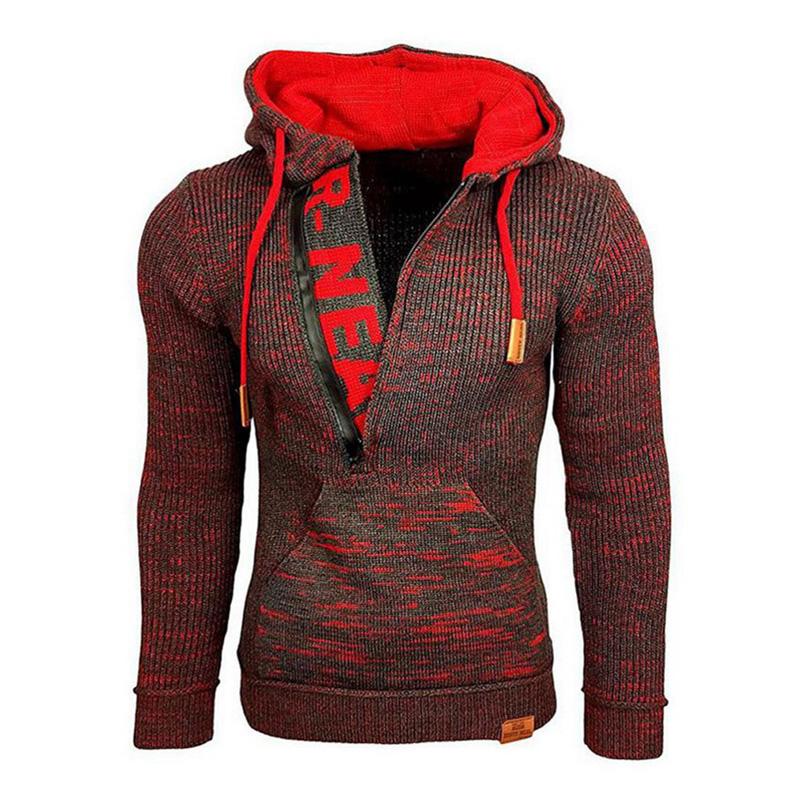 Men's Casual Hooded Long-Sleeved Pullover Knitted Hoodie