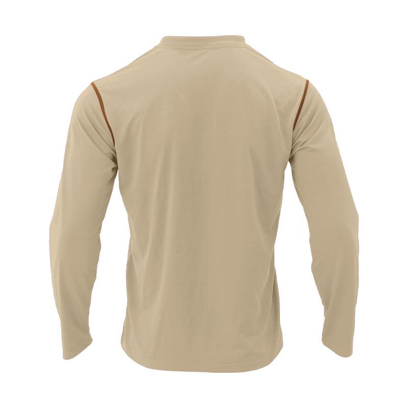 Men's Colorblock Henley Collar Breast Pocket Long Sleeve T-shirt