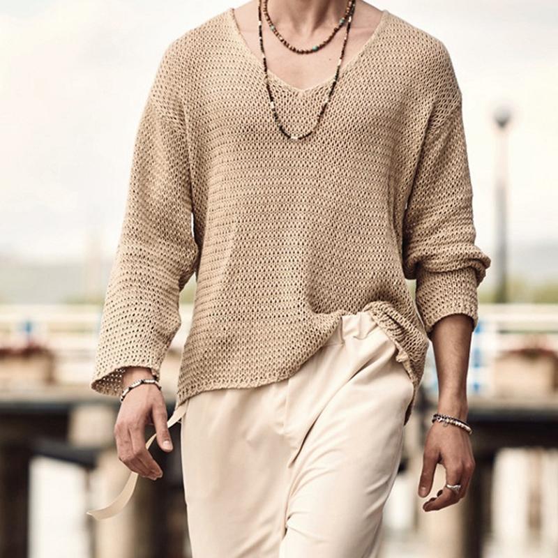 Men's Solid Color V-Neck Sweater Knitwear