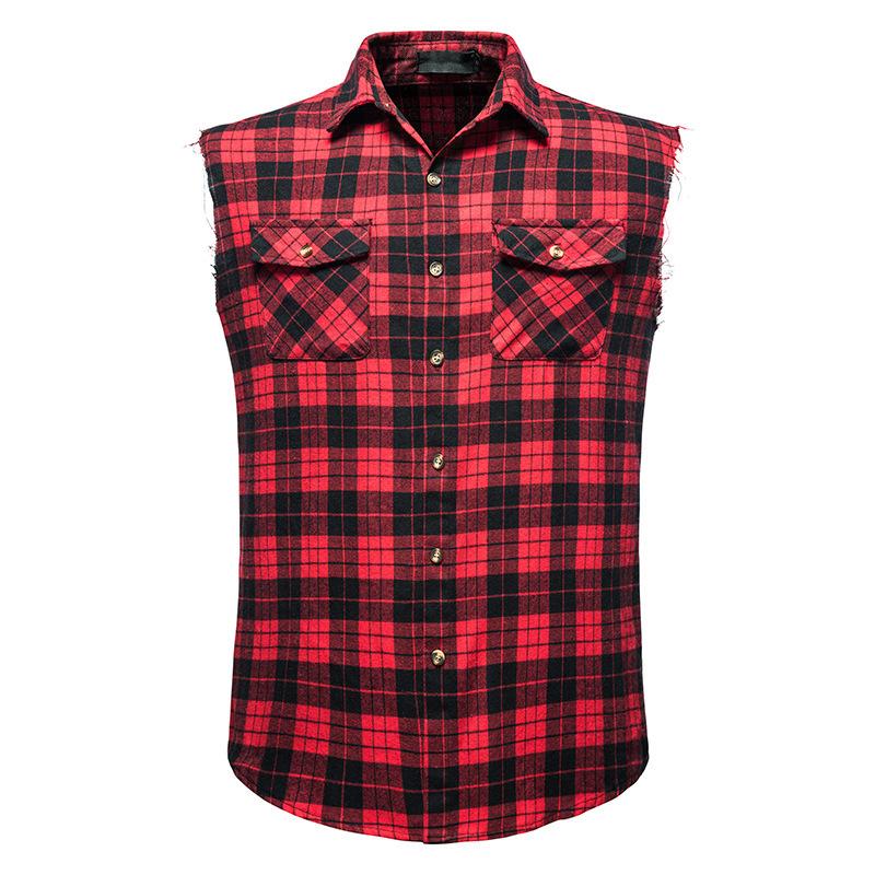 Men's Casual Flannel Plaid Sleeveless Shirt