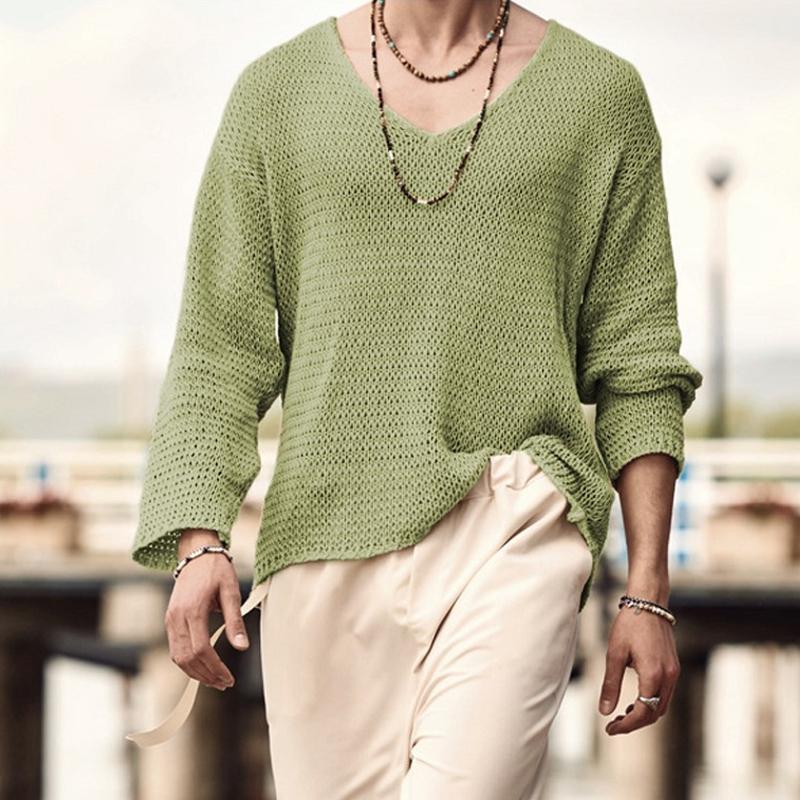 Men's Solid Color V-Neck Sweater Knitwear