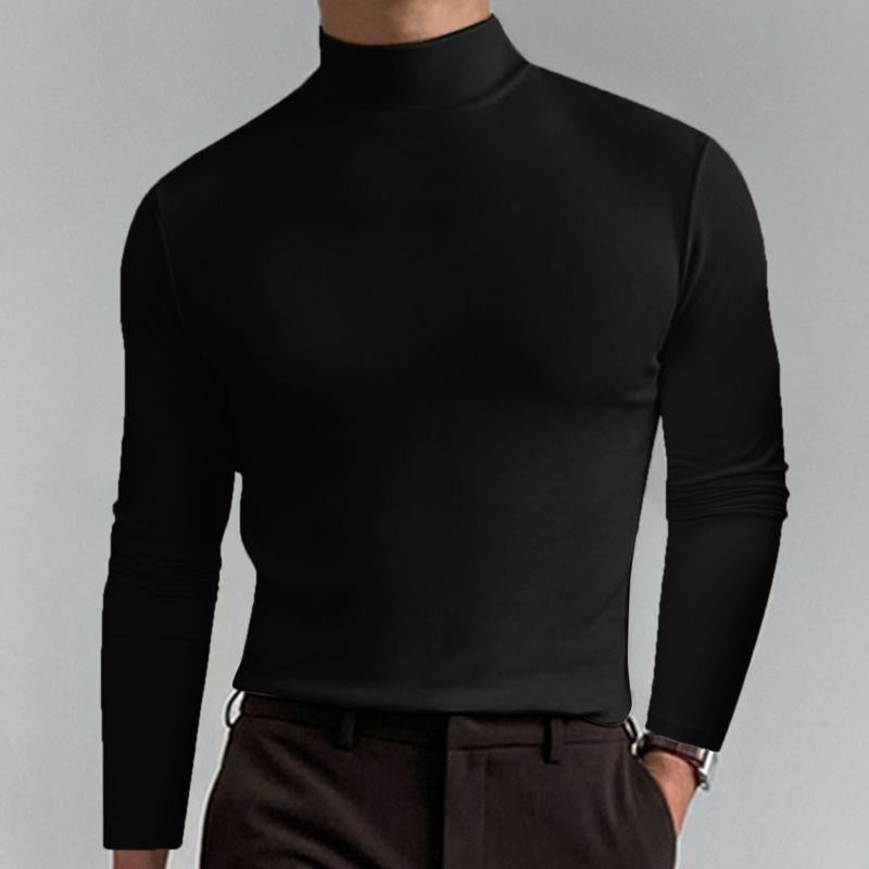 Men Casual Solid Color Fitted High Neck Long Sleeve T-Shirt