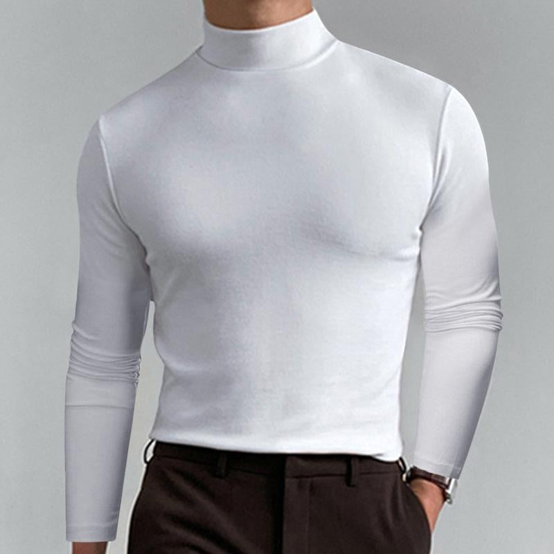 Men Casual Solid Color Fitted High Neck Long Sleeve T-Shirt