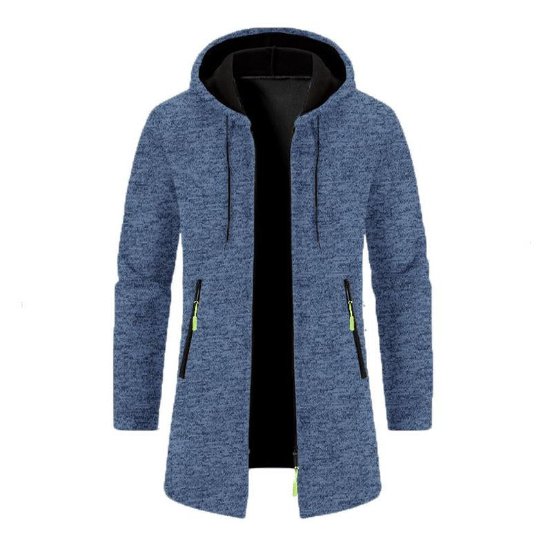 Men's Loose Hooded Zipper Mid-Length Coat