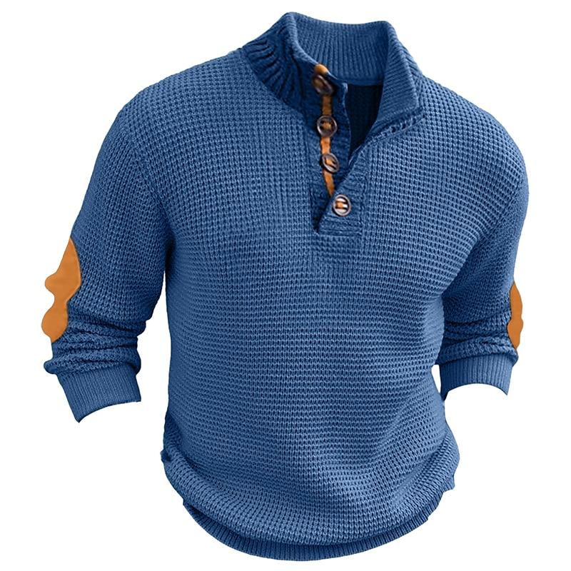 Men's Casual Colorblock Pullover Stand Collar Long Sleeve Sweater