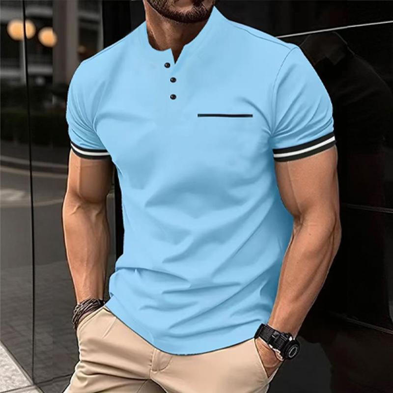 Men's Solid Button Henley Collar Short Sleeve T-Shirt