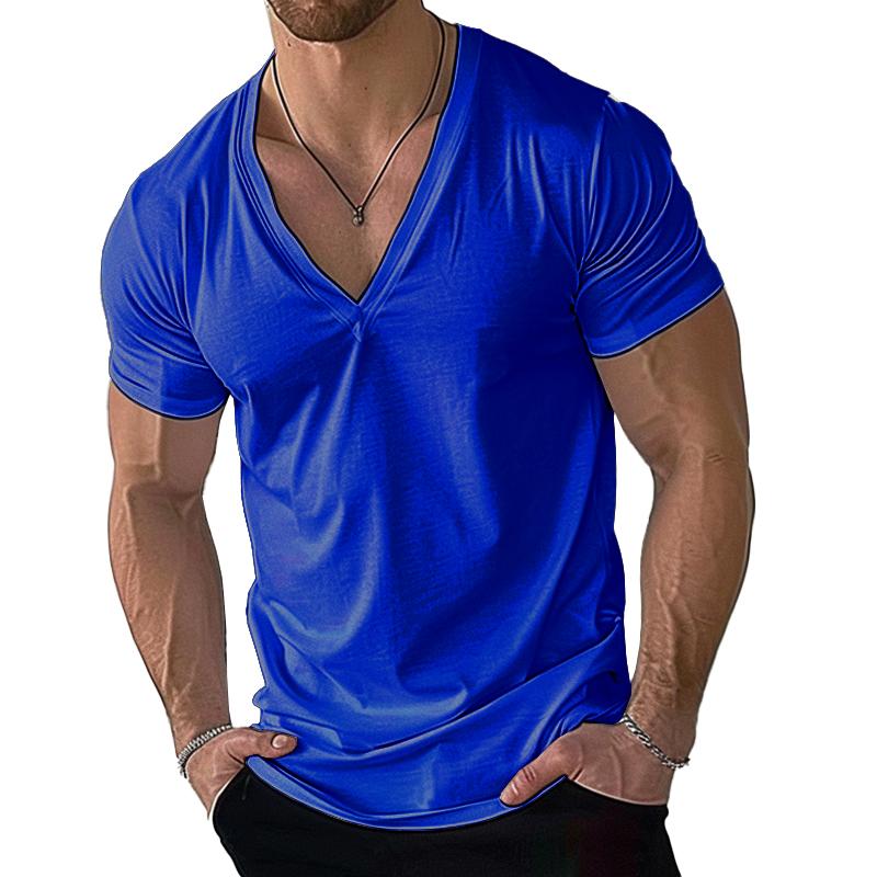 Men's Casual Cotton Blend V-Neck Short Sleeve T-Shirt