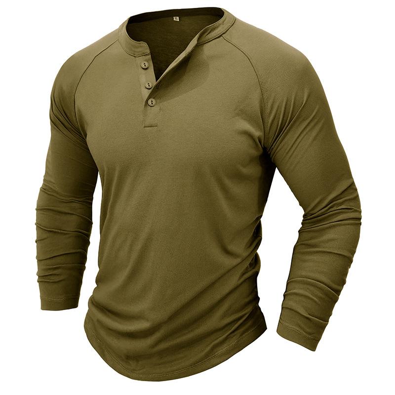 Men's Casual Solid Color Henley Collar Raglan Long Sleeve T-Shirt