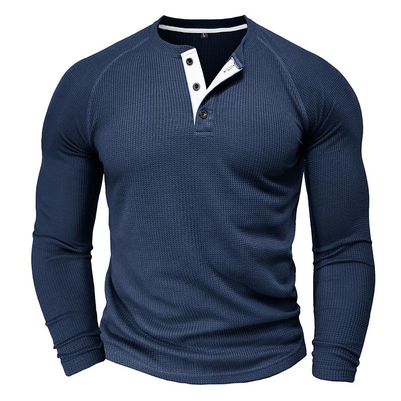 Men's Casual Round Neck Waffle Long Sleeve T-Shirt