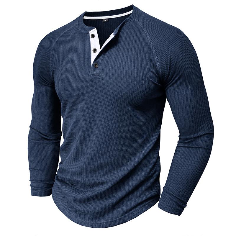 Men's Casual Round Neck Waffle Long Sleeve T-Shirt