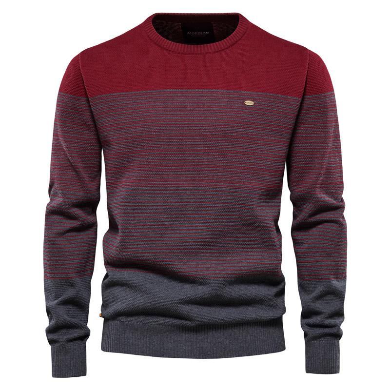 Men's Vintage Crew Neck Striped Knit Sweater