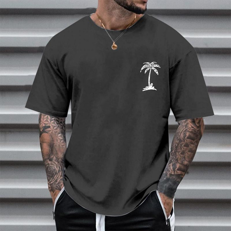 Men's Casual Coconut Tree Round Neck T-Shirt