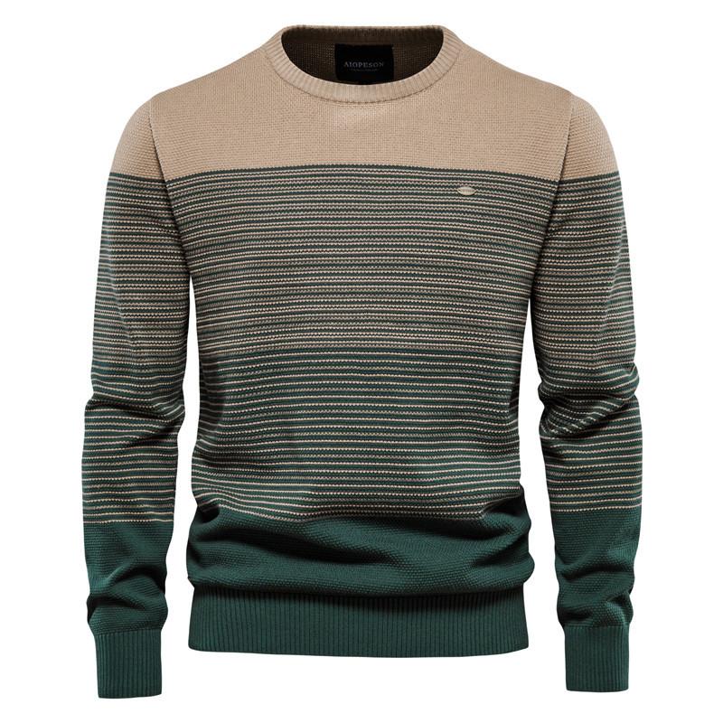 Men's Vintage Crew Neck Striped Knit Sweater