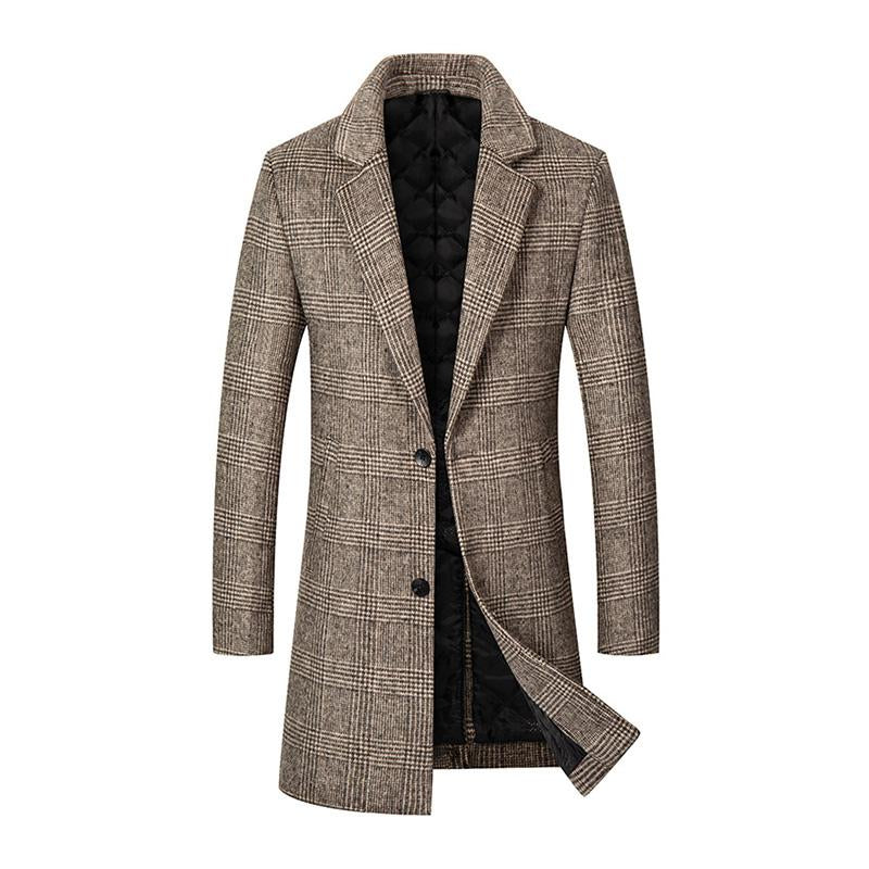 Men's Vintage Check Lapel Slim Long Coat