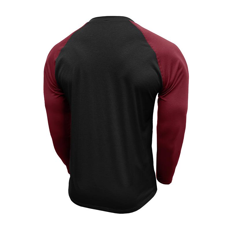 Men's Casual Colorblock Henley Collar Slim Fit Long Sleeve T-Shirt