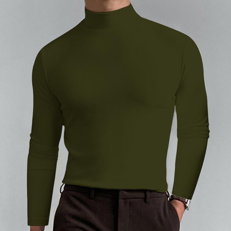 Men Casual Solid Color Fitted High Neck Long Sleeve T-Shirt