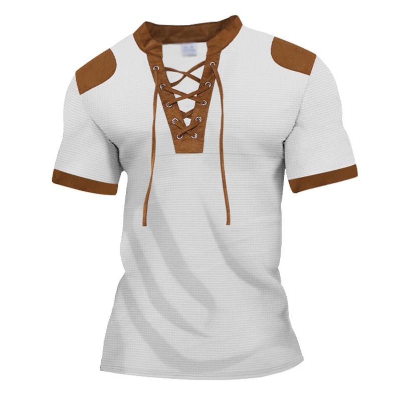 Men's Sports Short Sleeve Lace-Up Men's T-Shirt