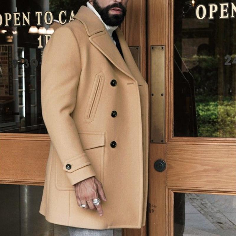 Men's Vintage Solid Color Woolen Lapel Coat