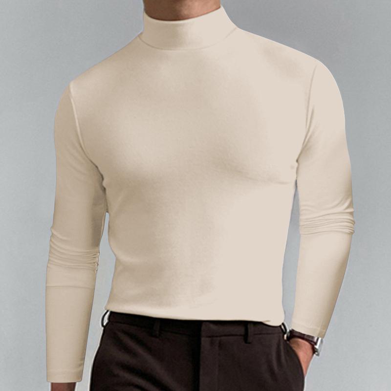 Men Casual Solid Color Fitted High Neck Long Sleeve T-Shirt