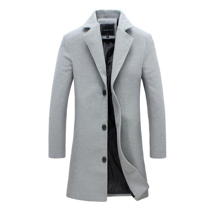 Men's Solid Color Single-breasted Trench Coat