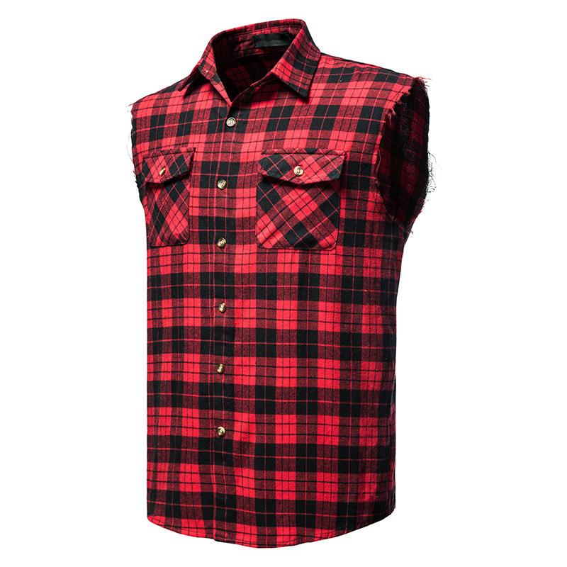 Men's Casual Flannel Plaid Sleeveless Shirt