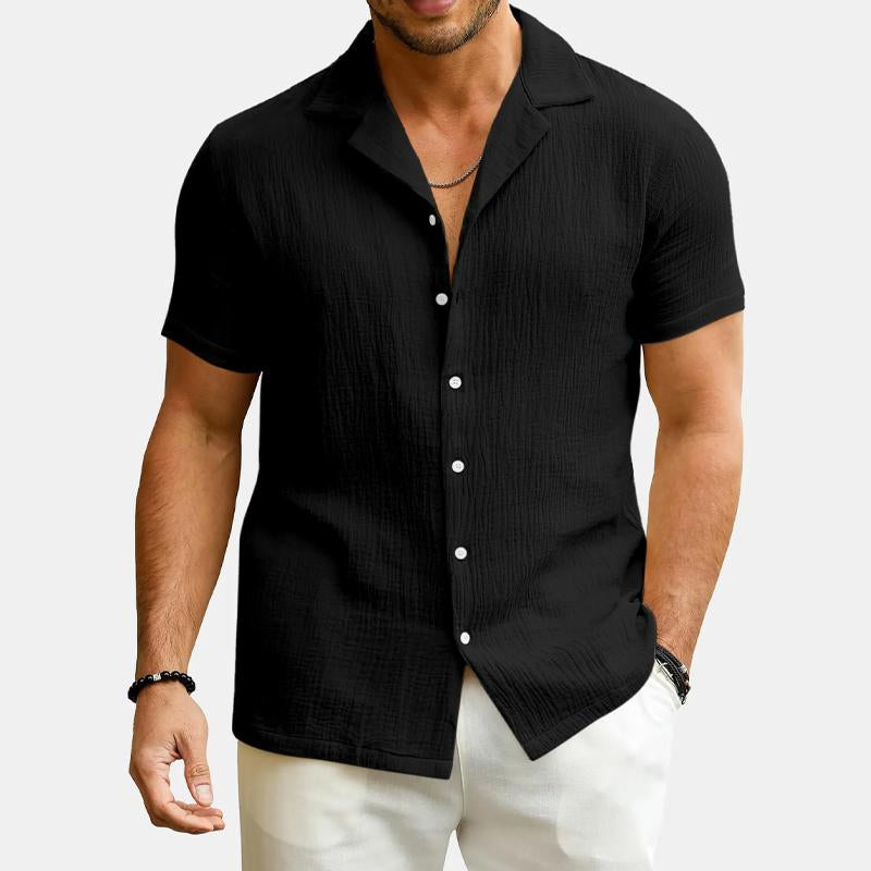 Men's Solid Color Lapel Short Sleeve Shirt