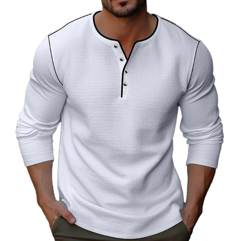 Men's Casual Solid Color Henley Collar Long Sleeve...