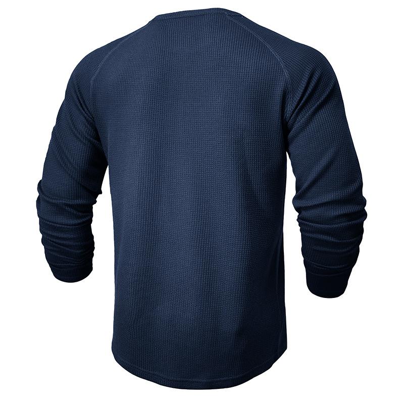 Men's Casual Round Neck Waffle Long Sleeve T-Shirt