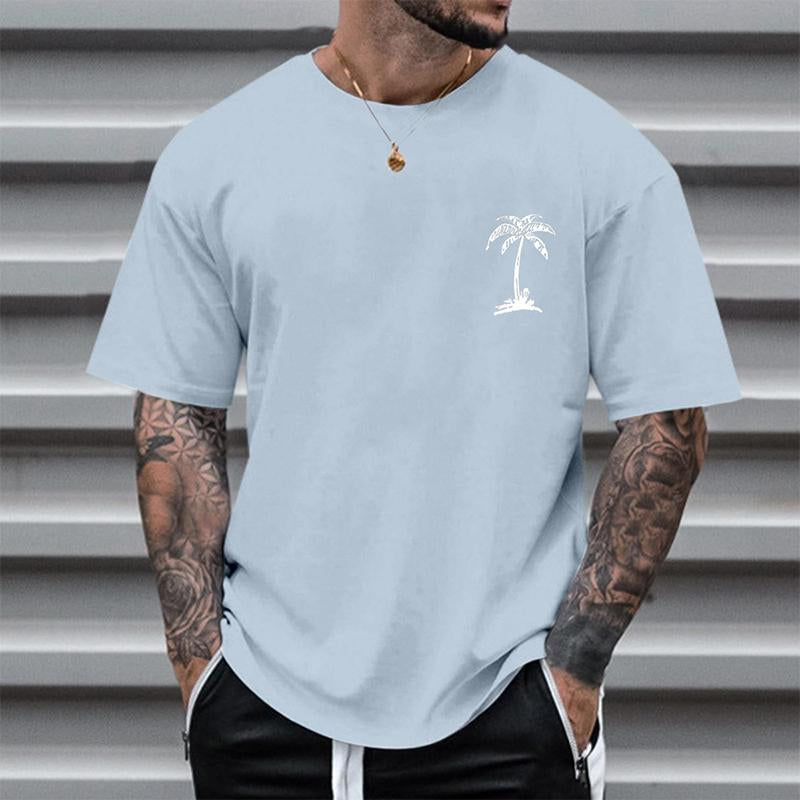 Men's Casual Coconut Tree Round Neck T-Shirt