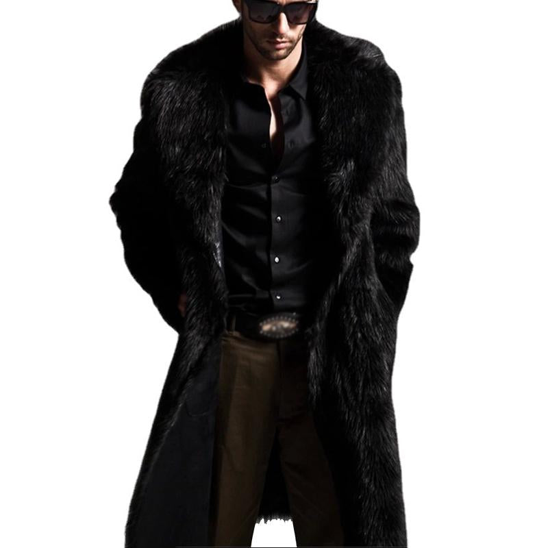 Men's Lapel Long Imitation Fur Solid Color Coat