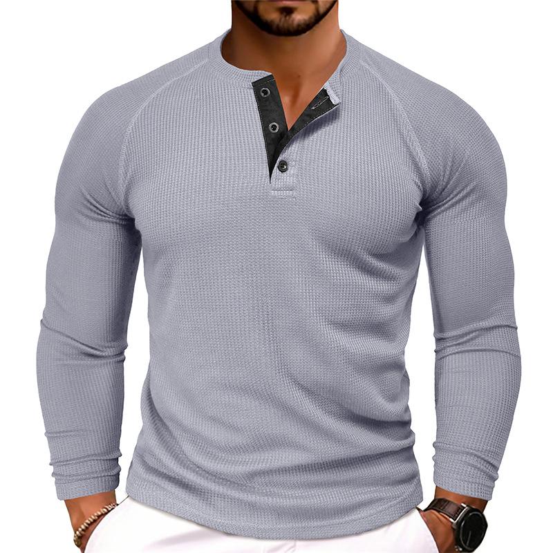 Men's Casual Round Neck Waffle Long Sleeve T-Shirt