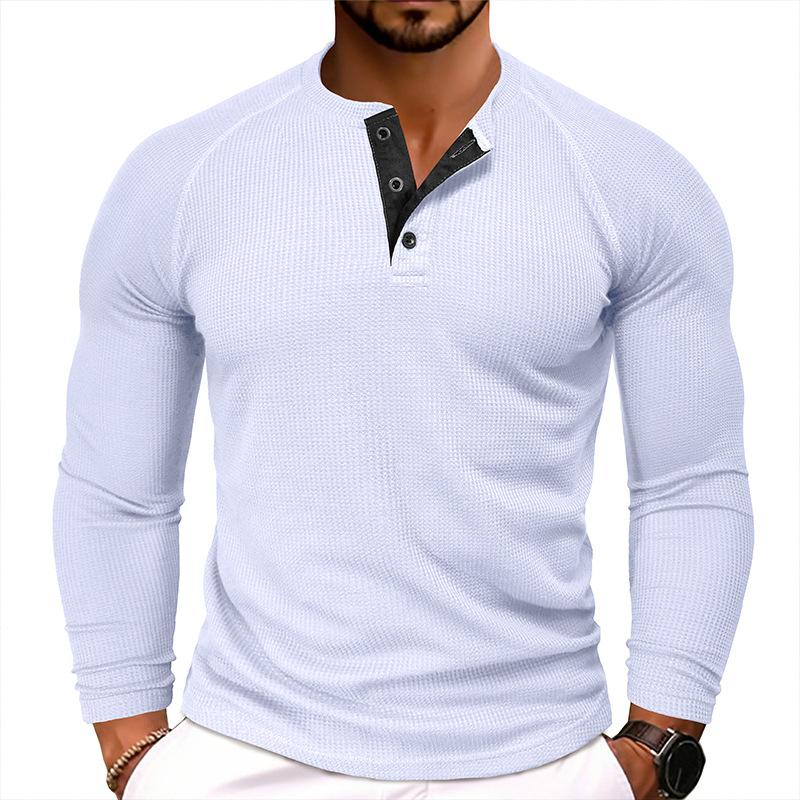 Men's Casual Round Neck Waffle Long Sleeve T-Shirt