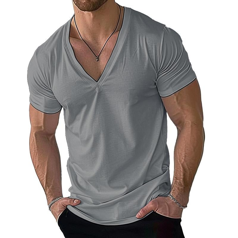 Men's Casual Cotton Blend V-Neck Short Sleeve T-Shirt