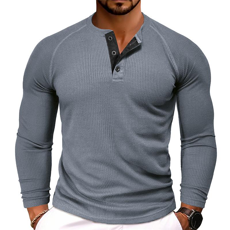 Men's Casual Round Neck Waffle Long Sleeve T-Shirt