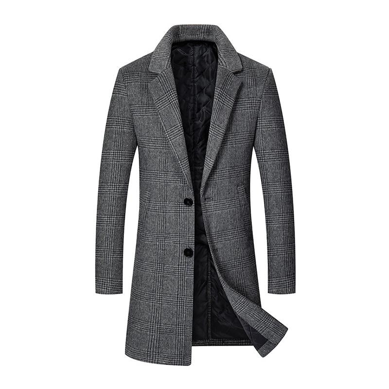 Men's Vintage Check Lapel Slim Long Coat