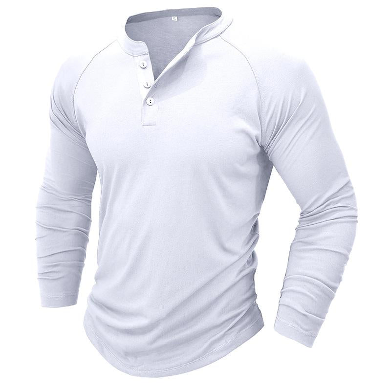 Men's Casual Solid Color Henley Collar Raglan Long Sleeve T-Shirt